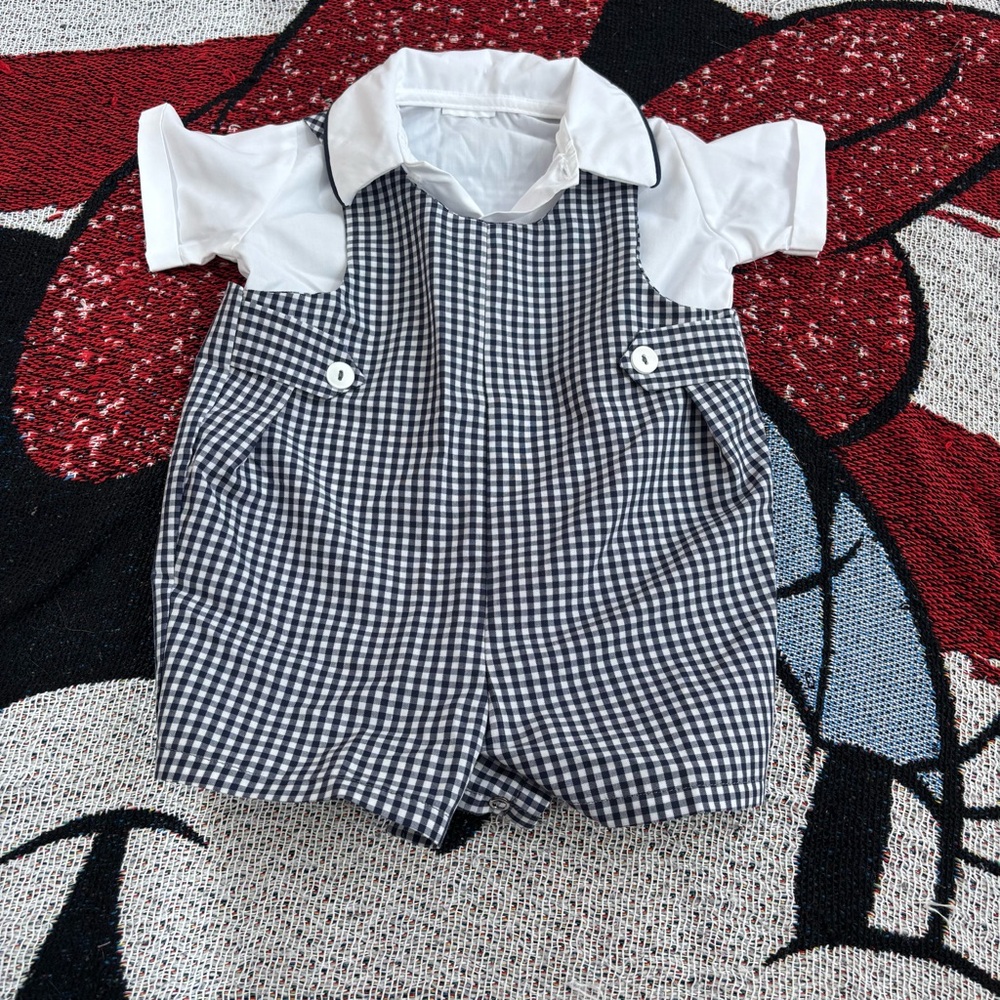 VINTAGE IMP ORIGINALS BLACK WHITE GINGHAM ROMPER SET SIZE 9 MONTHS
